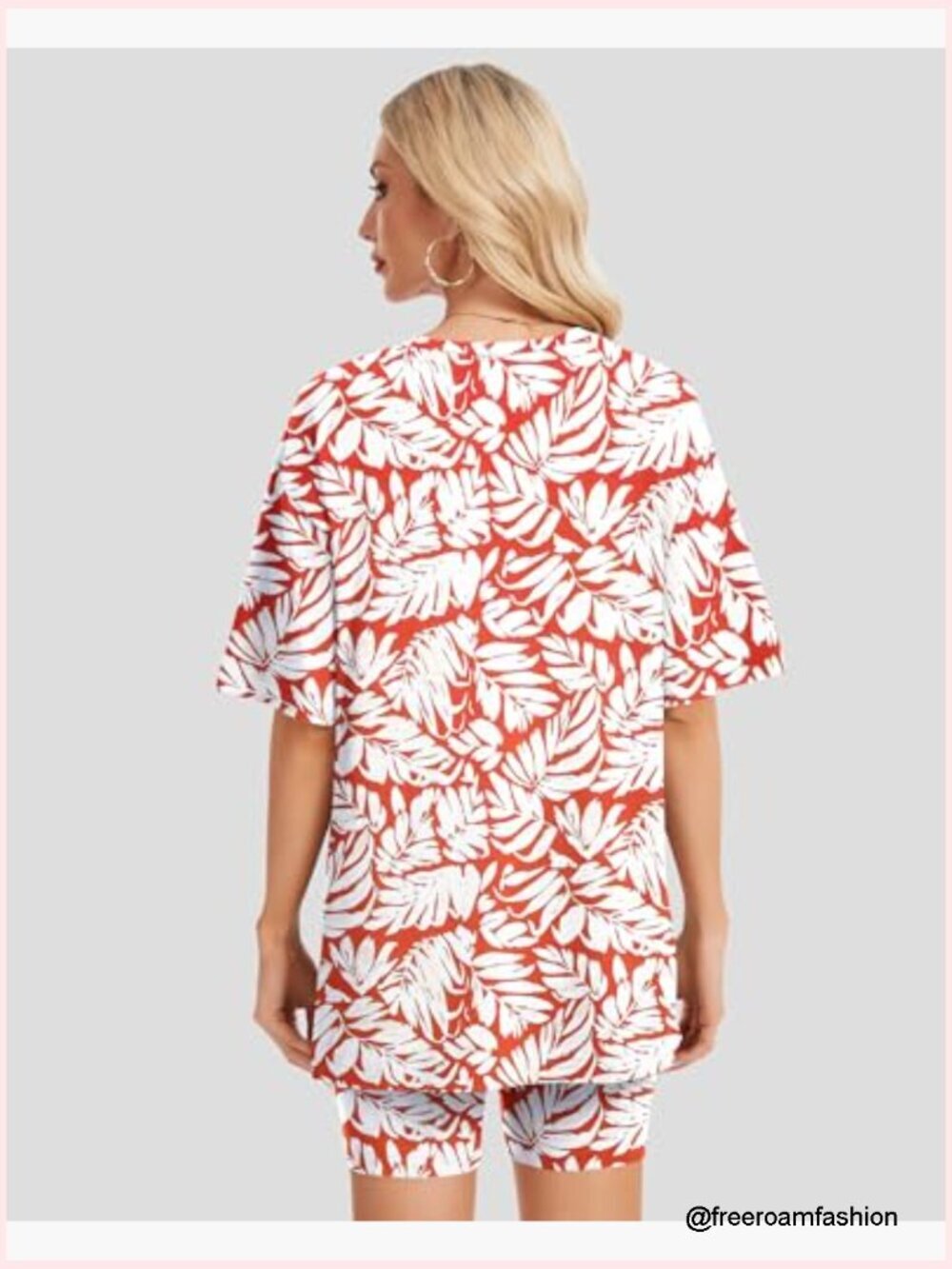 Women's Two Piece Lounge Set Crew Neck Short Sleeve Oversized Shorts Set - Picture 5 of 7